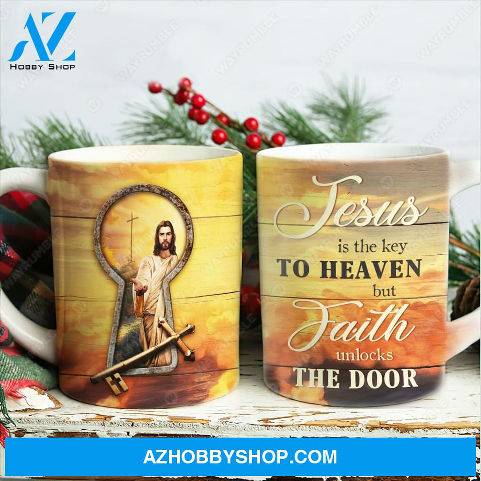 Jesus painting, Golden lock, Jesus is the key to heaven but faith unlocks the door - Jesus AOP Mug
