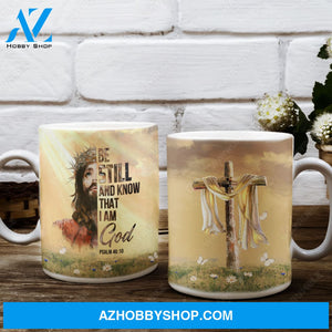 Jesus painting, Infinite halo, Wooden cross, Be still and know that I am God - Jesus AOP Mug