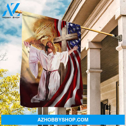 Jesus painting, Lion king, King of Kings, Lord of Lords, Wooden cross - Jesus Flag