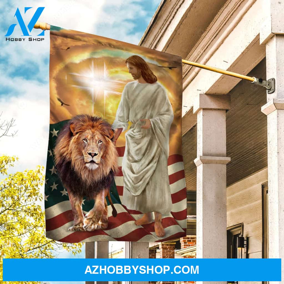 Jesus painting, Lion of Judah, American flag, Amazing cross in heaven - Jesus Flag