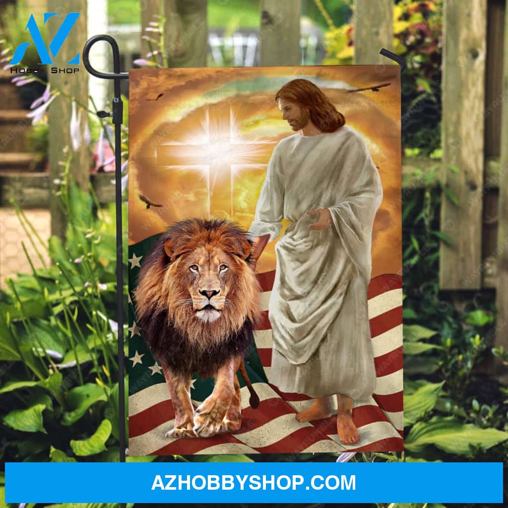 Jesus painting, Lion of Judah, American flag, Amazing cross in heaven - Jesus Flag