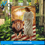 Jesus painting, Lion of Judah, American flag, Amazing cross in heaven - Jesus Flag