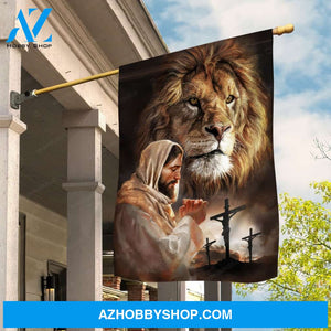 Jesus painting, Lion of Judah, Cross symbol, Pray for healing - Jesus Flag