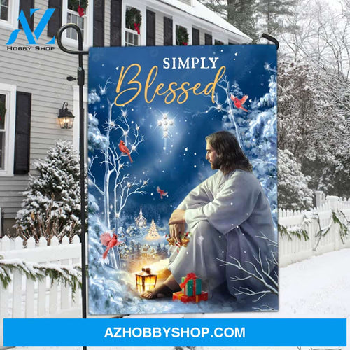 Jesus painting, Red cardinal, Christmas eve, Snowy village, Simply blessed - Jesus Flag