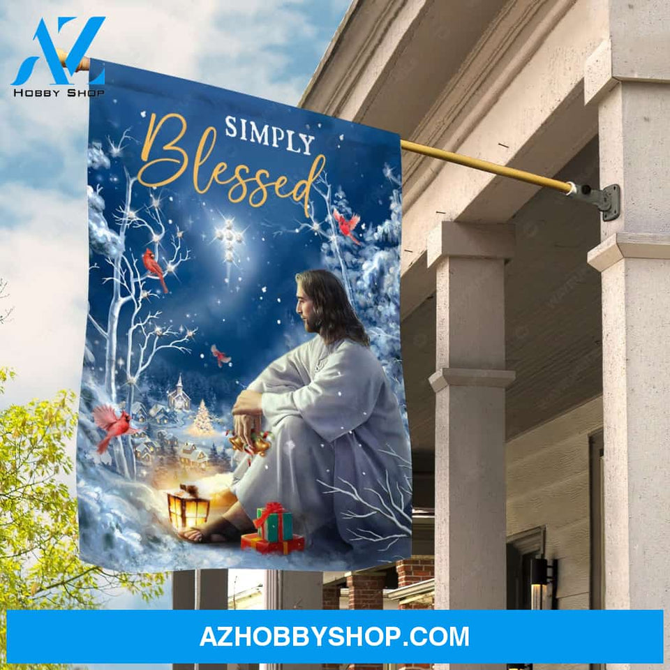 Jesus painting, Red cardinal, Christmas eve, Snowy village, Simply blessed - Jesus Flag