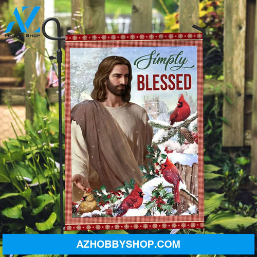 Jesus painting, Red cardinal, Cranberry tree, Christmas decoration, Simply blessed - Jesus Flag