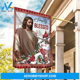 Jesus painting, Red cardinal, Cranberry tree, Christmas decoration, Simply blessed - Jesus Flag