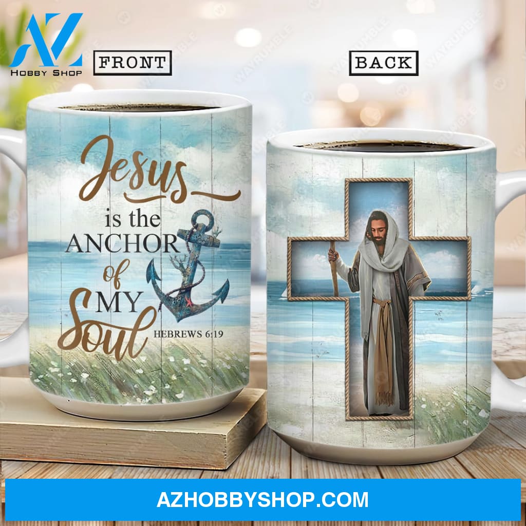 Jesus painting, The cross, Sea beach, Jesus is the anchor of my soul - Jesus AOP Mug
