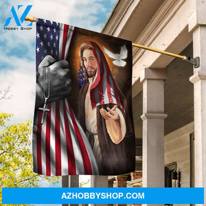 Jesus painting, The dove and US flag - Jesus Flag