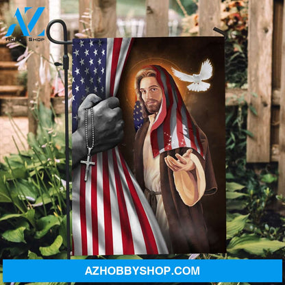 Jesus painting, The dove and US flag - Jesus Flag