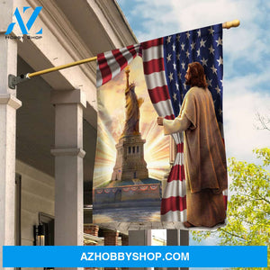Jesus painting, The statue of liberty - Jesus, US Flag