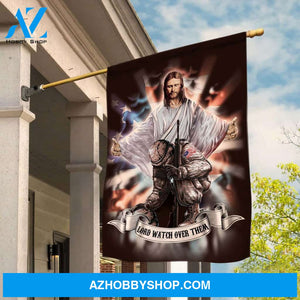 Jesus painting, Veteran in the arms of God, Lord watch over them - Jesus Flag