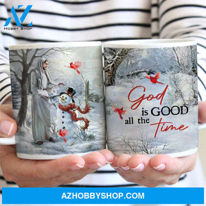 Jesus painting, With snowman in the winter forest, God is good all the time - Jesus AOP Mug