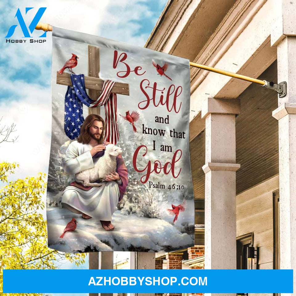Jesus painting, Wooden cross, Winter season, Be still and know that I am God - Jesus Flag