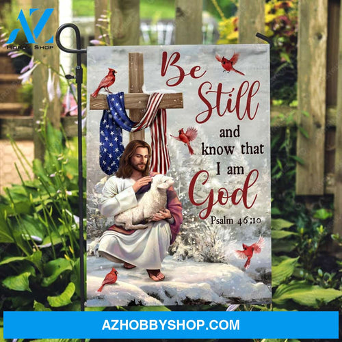 Jesus painting, Wooden cross, Winter season, Be still and know that I am God - Jesus Flag