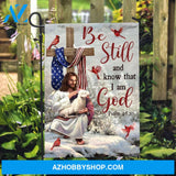 Jesus painting, Wooden cross, Winter season, Be still and know that I am God - Jesus Flag