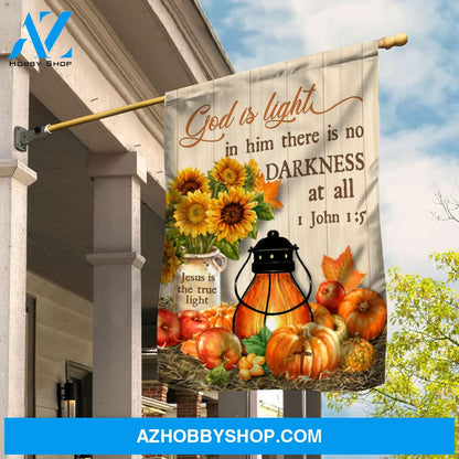 Jesus - Pumpkins and sunflower - God is light in him there is no darkness at all - Flag