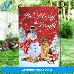 Jesus - Snowman and German shepherd on Christmas - Be merry and bright - Flag