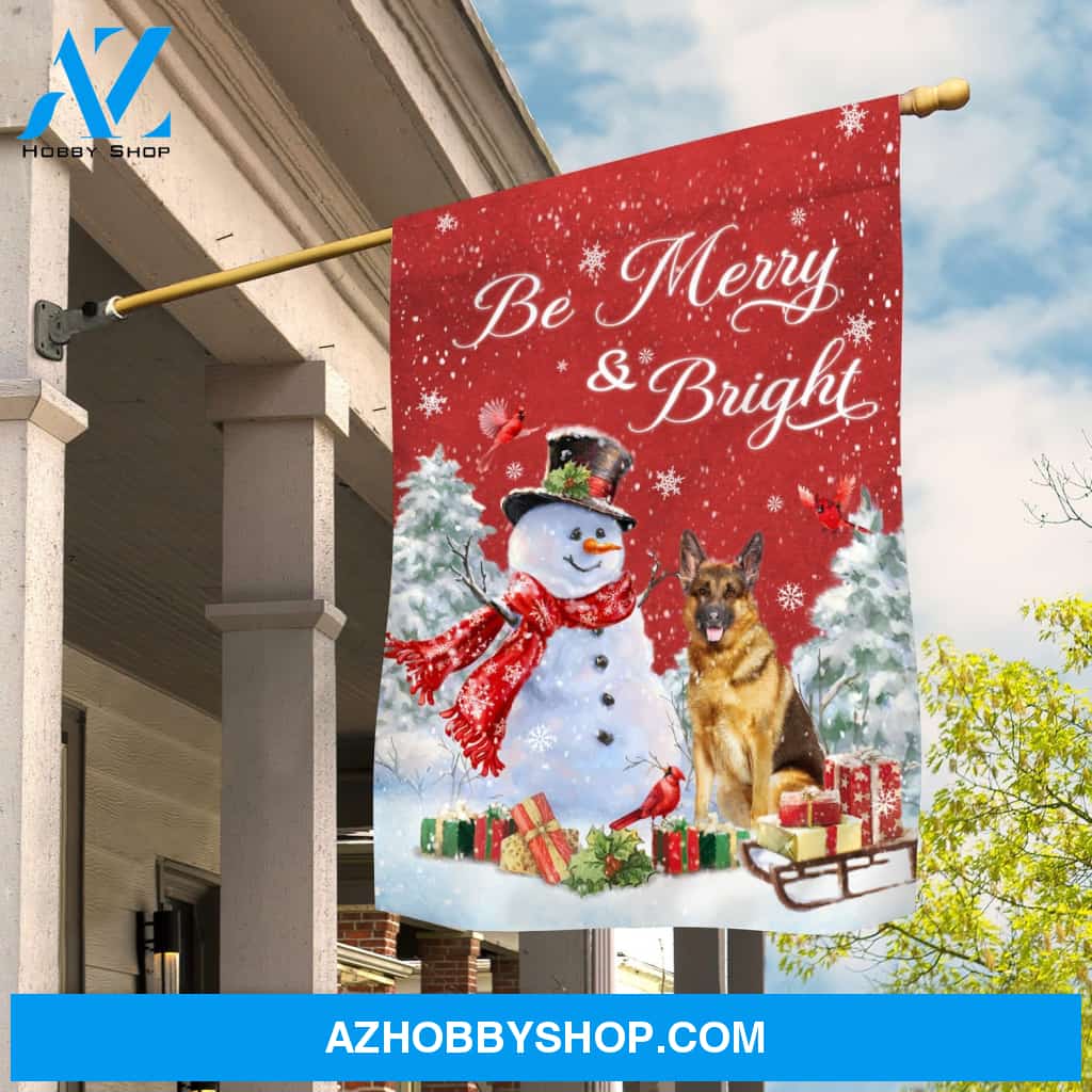 Jesus - Snowman and German shepherd on Christmas - Be merry and bright - Flag
