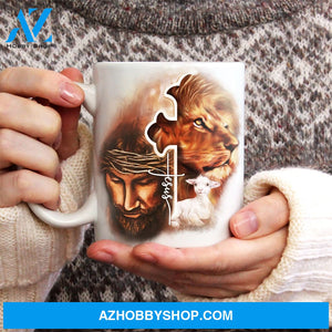 Jesus symbol, Lion king, Lamb drawing, Orange background, Jesus - Jesus White Mug