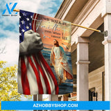 Jesus walk on water, Orange sunset, US flag, I will walk by faith - Jesus Flag