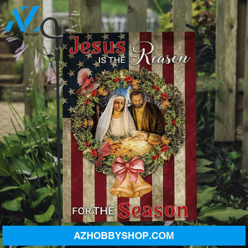 Jesus was born, Christmas night, Christmas wreath, Jesus is the reason for the season - Jesus Flag