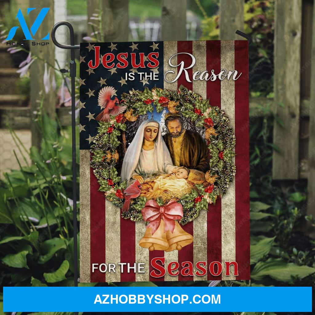 Jesus was born, Christmas night, Christmas wreath, Jesus is the reason for the season - Jesus Flag