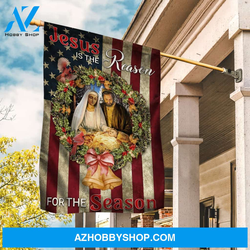 Jesus was born, Christmas night, Christmas wreath, Jesus is the reason for the season - Jesus Flag