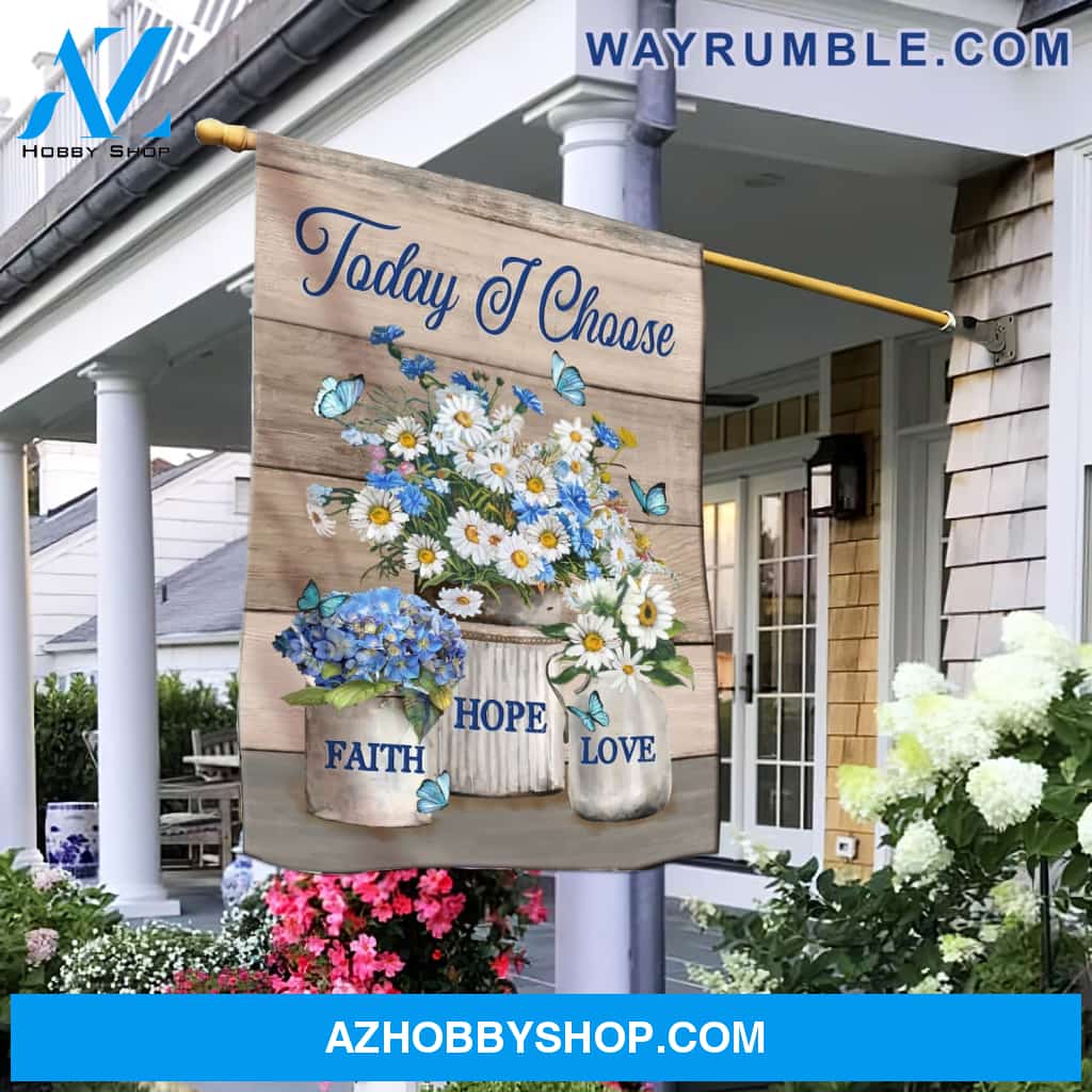 Jesus - White flower in vase with butterfly - Today I choose love - Flag