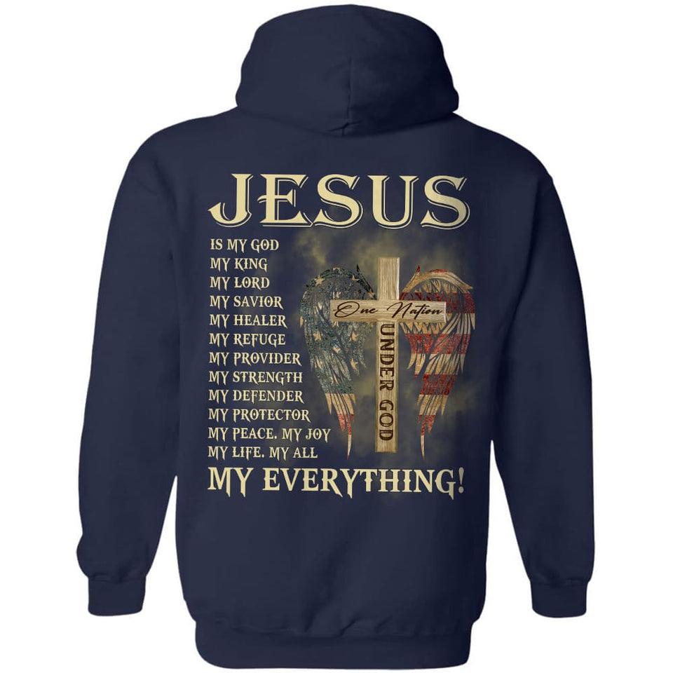Jesus - Cross and U.S flag wing - Jesus is my everything - Back-printed Apparel