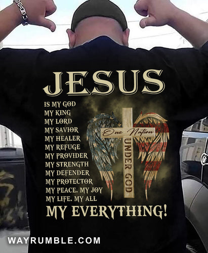 Jesus - Cross and U.S flag wing - Jesus is my everything - Back-printed Apparel