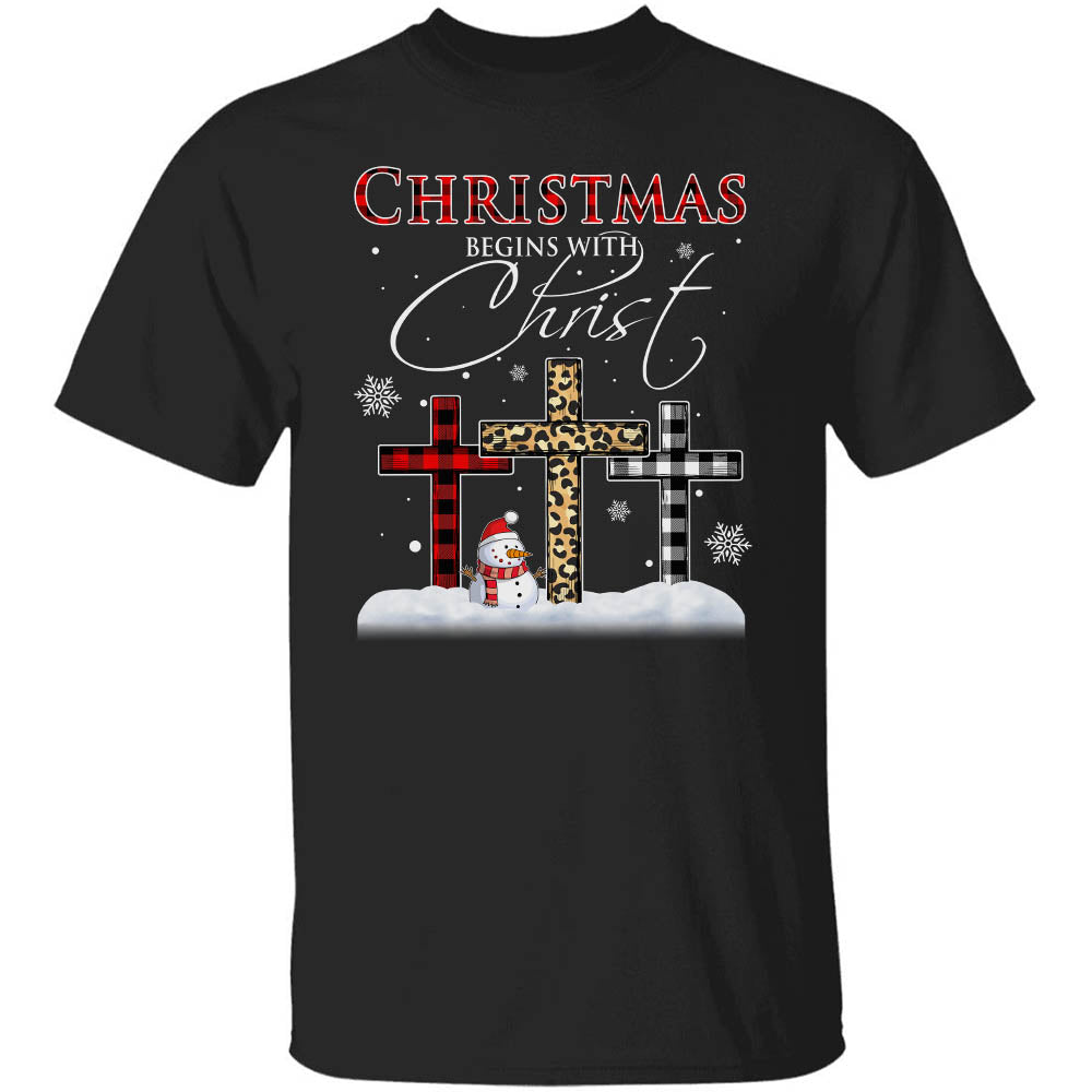 Cross, Snowman, Christmas begins with Christ - Jesus Apparel