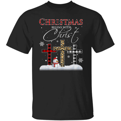 Cross, Snowman, Christmas begins with Christ - Jesus Apparel