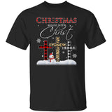 Cross, Snowman, Christmas begins with Christ - Jesus Apparel