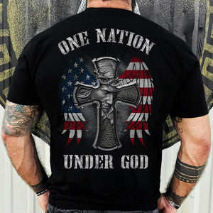 Jesus - Cross with U.S flag wing - One nation under God - Back-printed Apparel