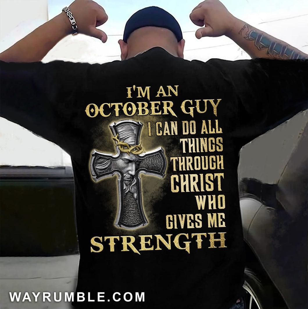 Jesus with cross - I'm a October guy - Back-printed Apparel