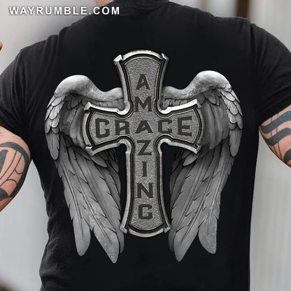 Jesus - Cross with wing - Amazing grace - Back-printed Apparel