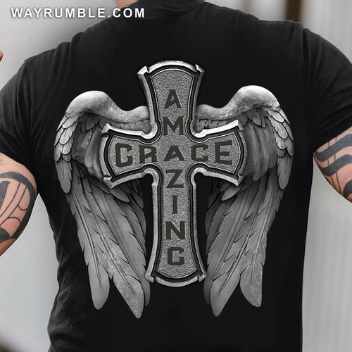 Jesus - Cross with wing - Amazing grace - Back-printed Apparel