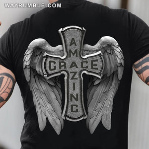 Jesus - Cross with wing - Amazing grace - Back-printed Apparel