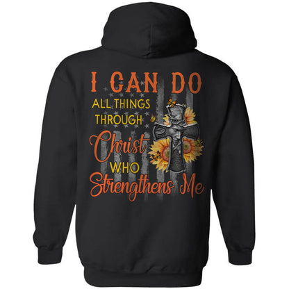 Amazing Cross, sunflower, US flag I can do all thing through Christ - Jesus Back-printed Apparel
