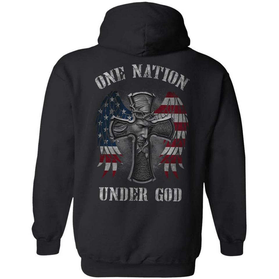 Jesus - Cross with U.S flag wing - One nation under God - Back-printed Apparel