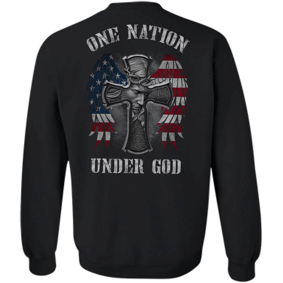 Jesus - Cross with U.S flag wing - One nation under God - Back-printed Apparel