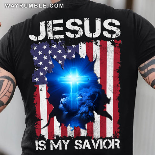 Jesus - Lion looking at the Cross - Jesus is my savior - Back-printed Apparel