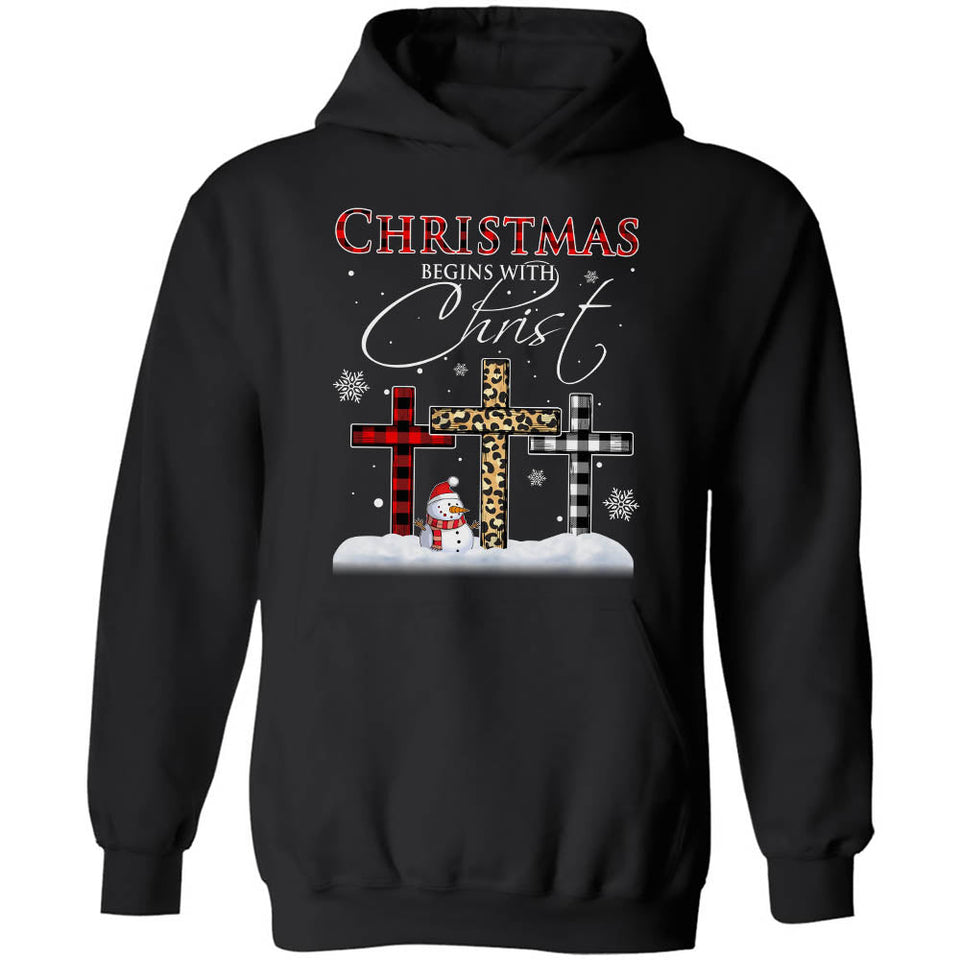 Cross, Snowman, Christmas begins with Christ - Jesus Apparel