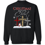 Cross, Snowman, Christmas begins with Christ - Jesus Apparel
