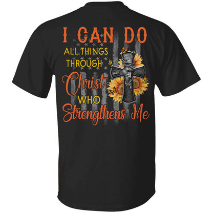 Amazing Cross, sunflower, US flag I can do all thing through Christ - Jesus Back-printed Apparel