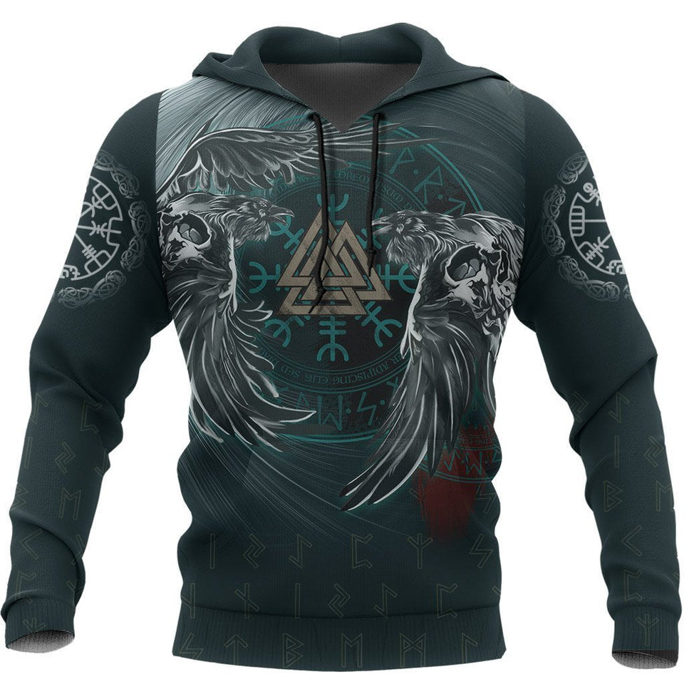 Unisex Hoodie All Over Print Skull Gifts Viking Hoodie Ravens Skull Tattoo Unisex Hoodie