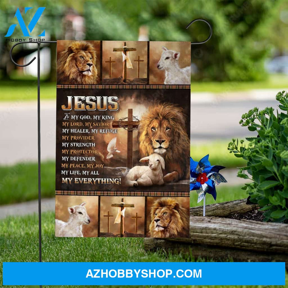 King of Kings, Lion drawing, Lamb painting, Cross, Jesus is my everything - Jesus Flag