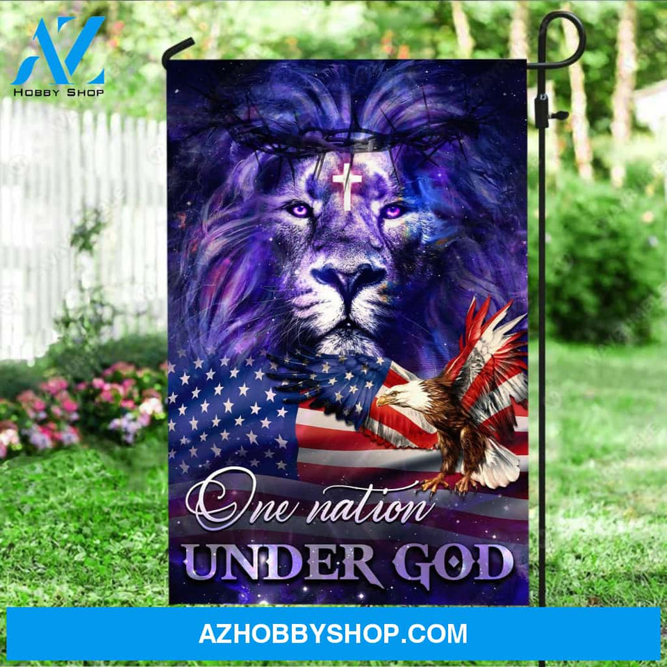 King of Kings, Lion of Judah, Purple background, One nation under God - Jesus Flag