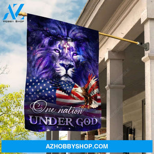 King of Kings, Lion of Judah, Purple background, One nation under God - Jesus Flag